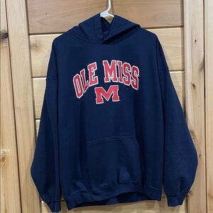 Gildan Dark Blue Hoodie with Red Ole Miss Design
